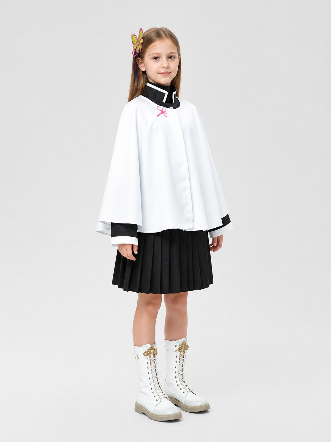 Shinobu Kocho Butterfly Cosplay Cape, Anime, with Headwear side view