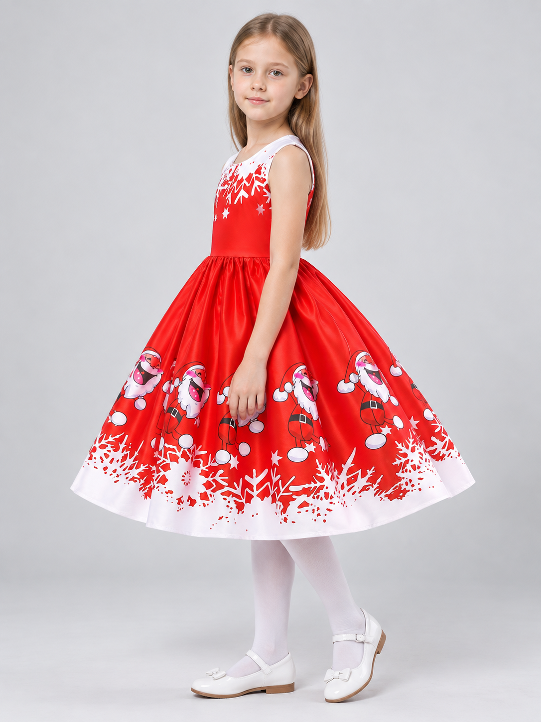 Children's dress with a puffy skirt and New Year print