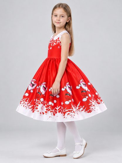 Children's dress with a puffy skirt and New Year print