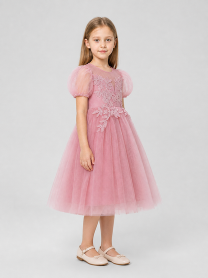 Children’s dressy princess dress with a full skirt side view