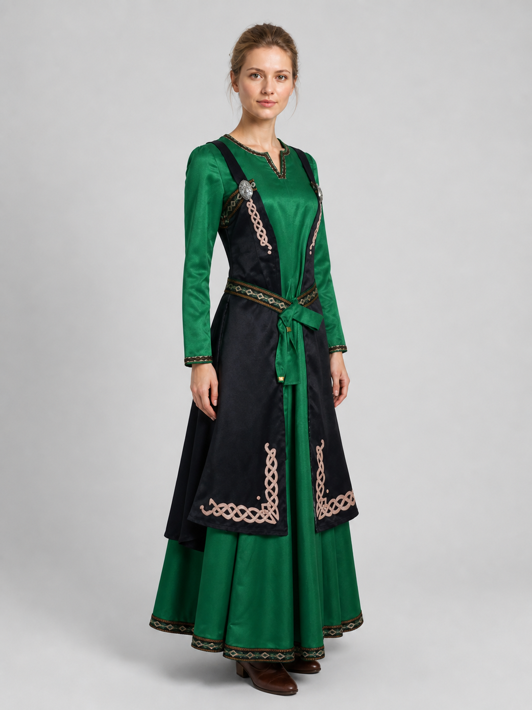 Medieval Renaissance-Style Dress with Pattern and Apron side view