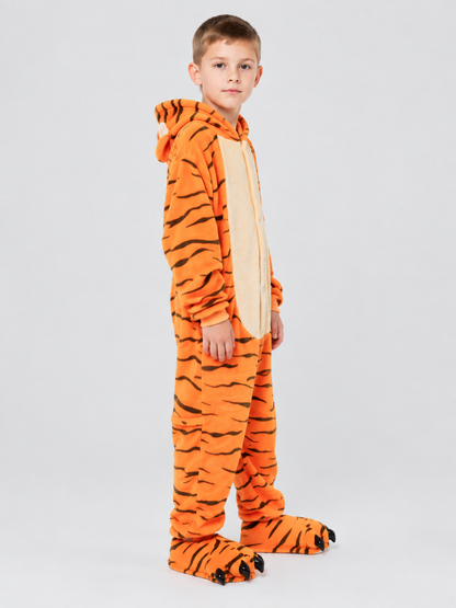 Kids' Tiger Hooded Fleece Kigurumi Pajama