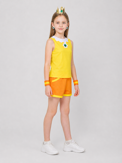 Princess Peach Cosplay Costume, Top, Shorts, Crown side view