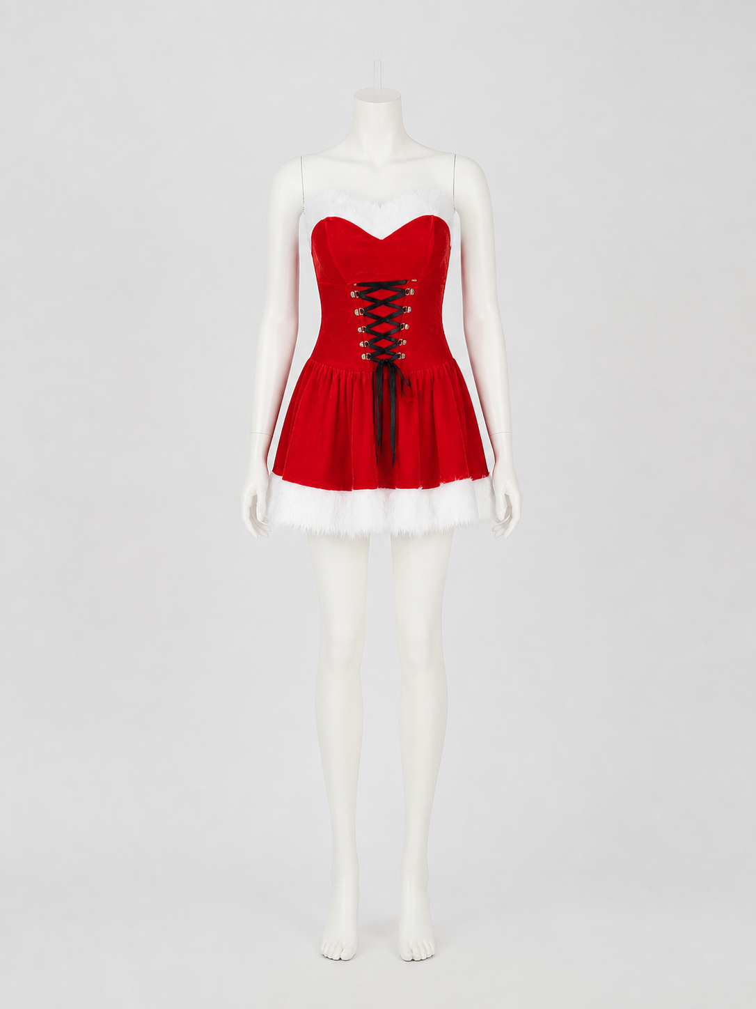 Red New Year's Costume: Short Strapless Dress side view