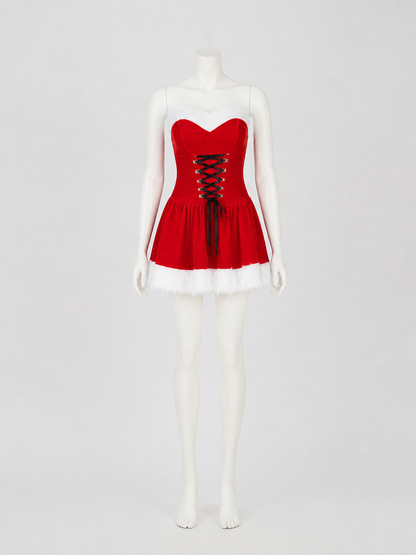 Red New Year's Costume: Short Strapless Dress side view