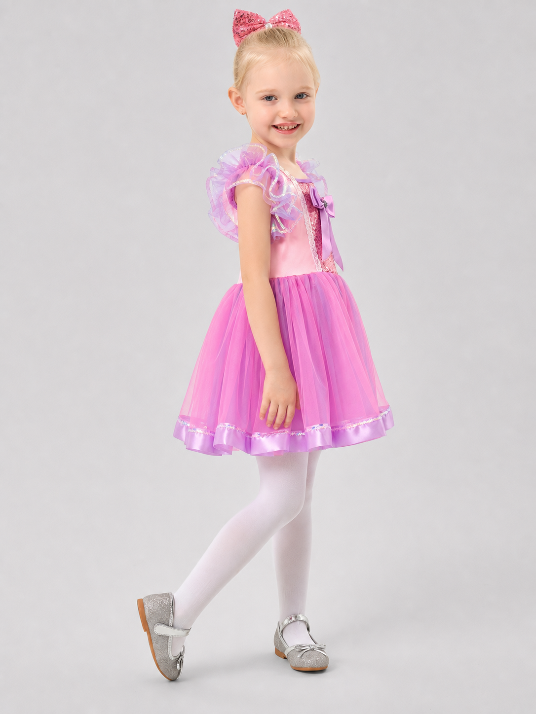 Pink and Purple Tutu Skirt with Bow and Sequins