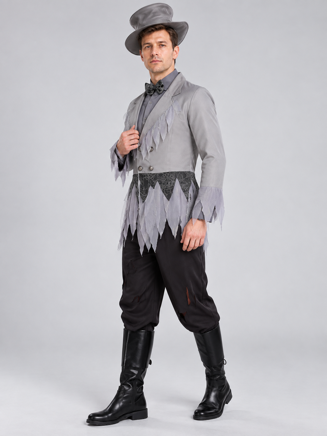 Gray and Black Carnival Costume with Bow Tie