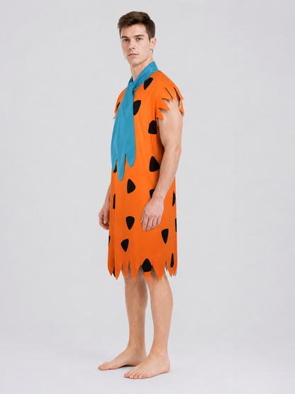 Orange Dress with Black Spots and Blue Accessory side view 6