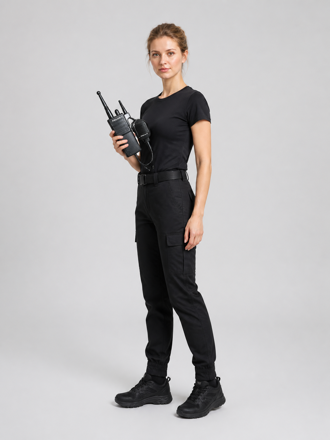 Pair of Police-Style Walkie-Talkie Props, Black side view