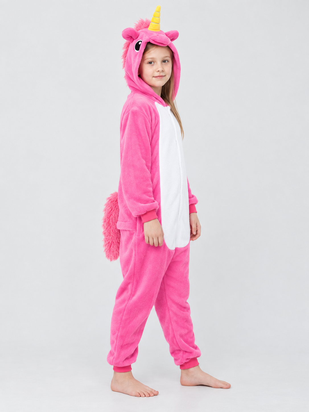 Flannel Hooded Pajama Jumpsuit with Horn and Ears