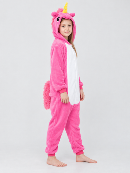 Flannel Hooded Pajama Jumpsuit with Horn and Ears