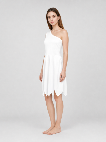 Women's White Cavewoman Costume Dress: One-Shoulder Asymmetric Neckline side view 7