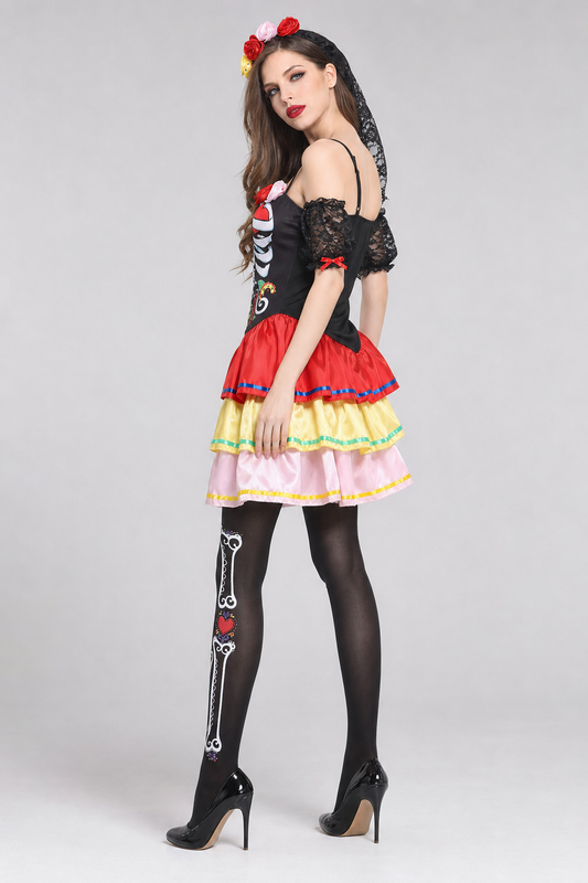 Skeleton Costume for Halloween and Cosplay with Dress side view