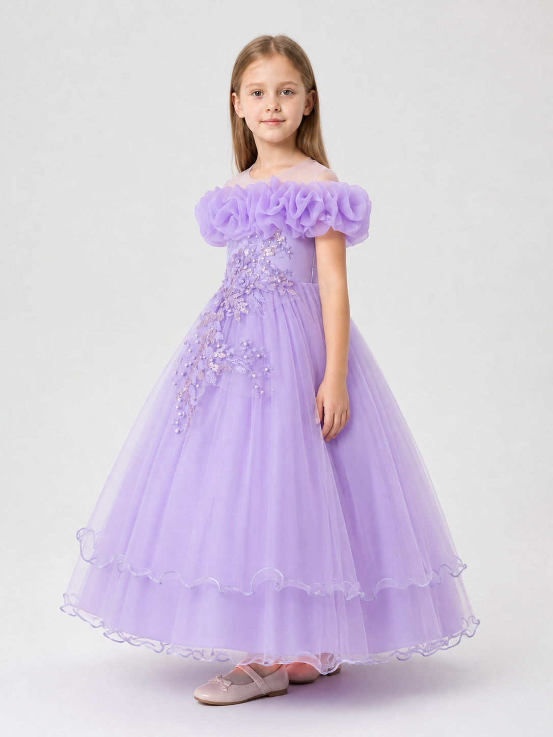 Light Purple Princess Dress with Full Skirt side view
