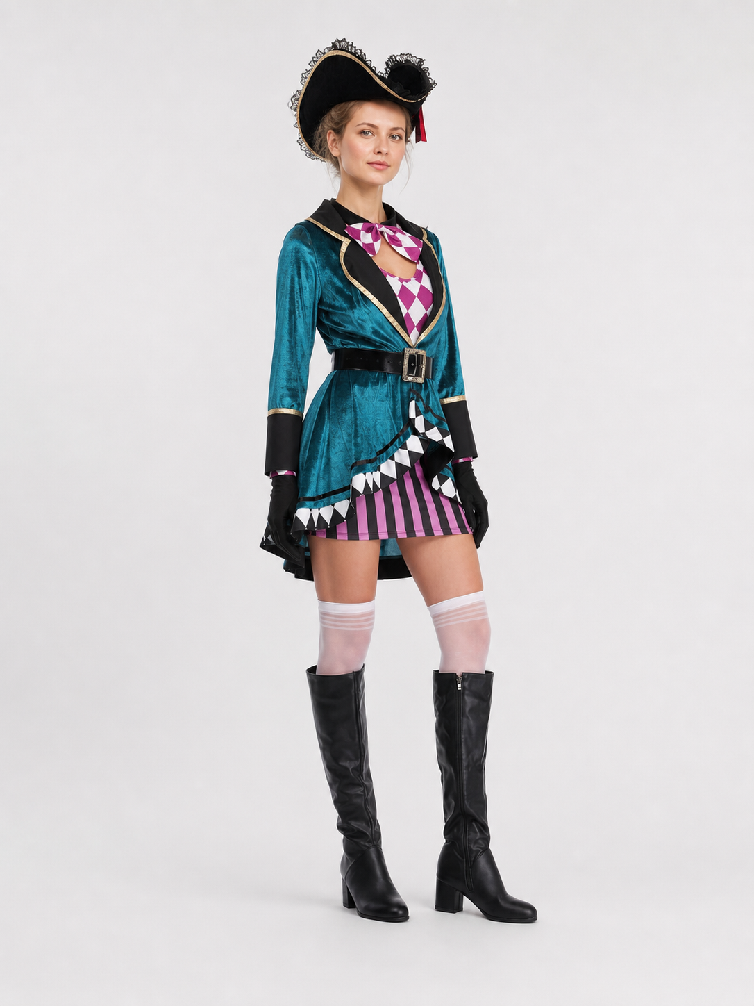 Halloween Pirate Costume with Skirt and Hat, S-XXL side view