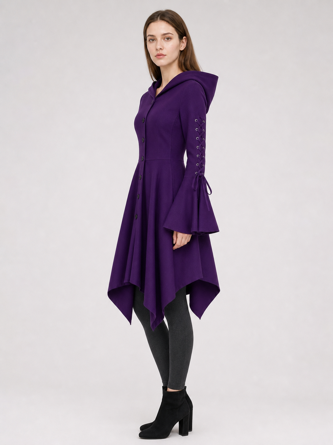 Gothic Hooded Dress with Flare and Asymmetry