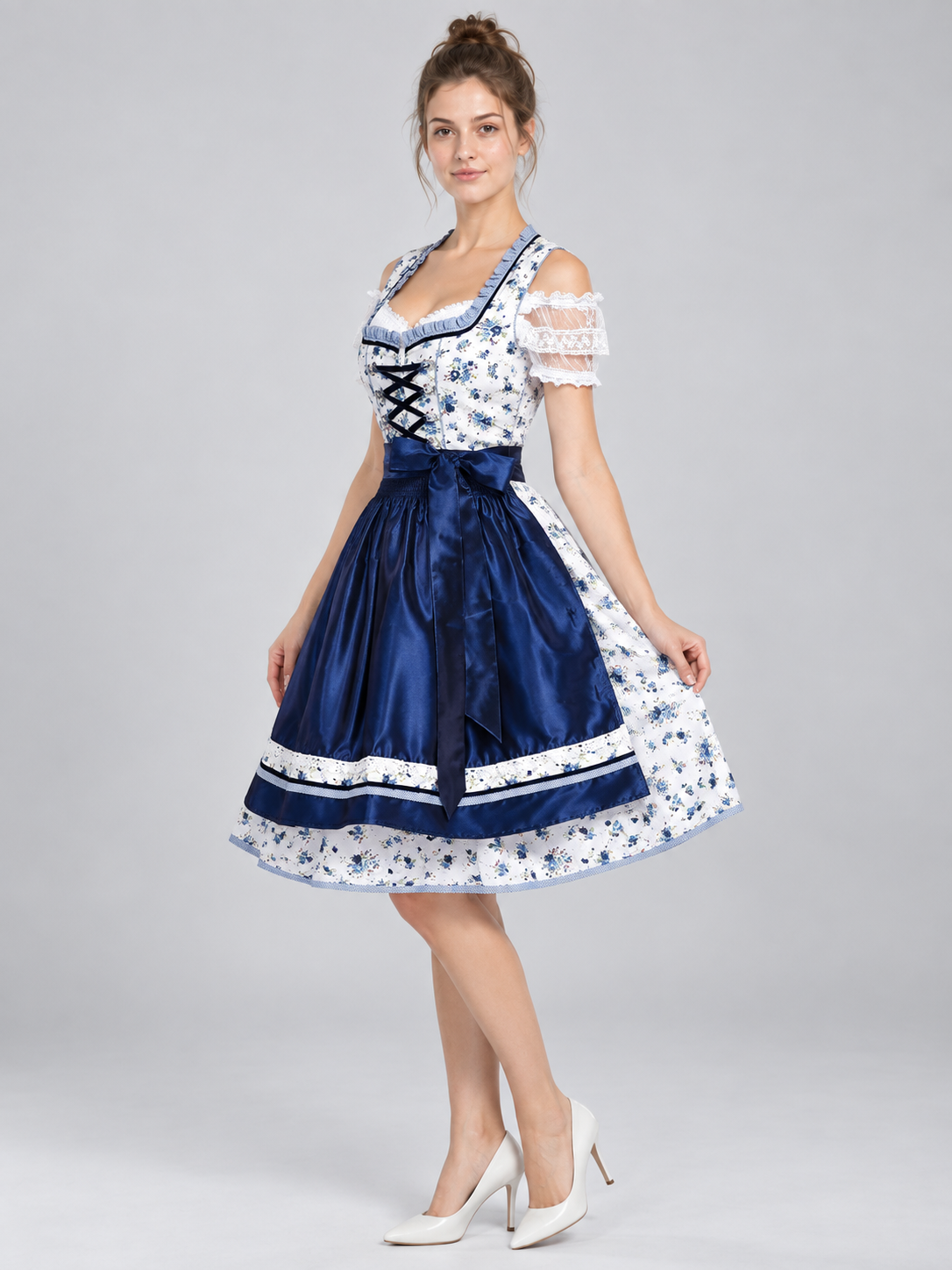 Bavarian-Style Dress for Oktoberfest with Apron