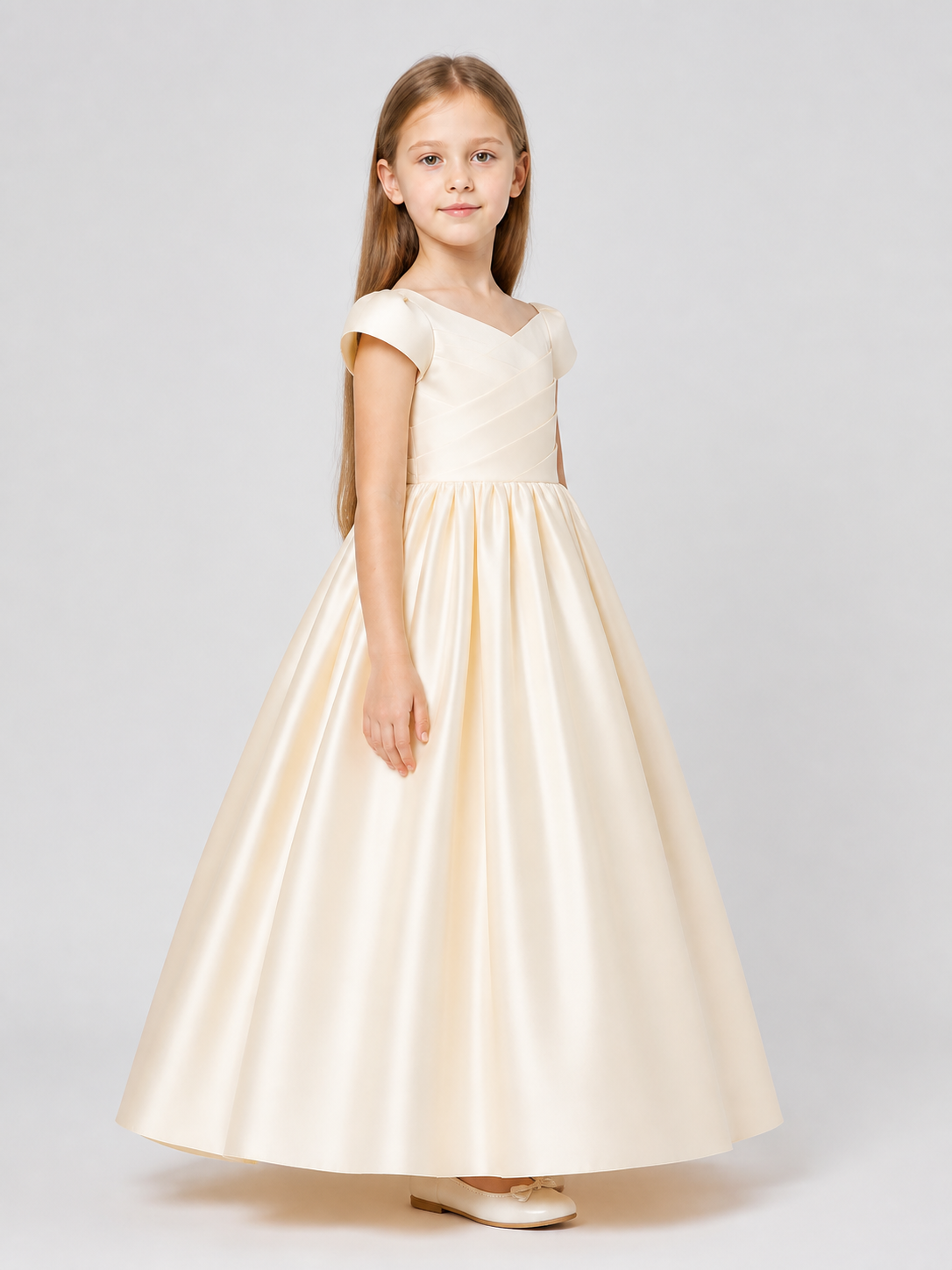 Long Princess Dress for Girls with Puff Sleeves side view