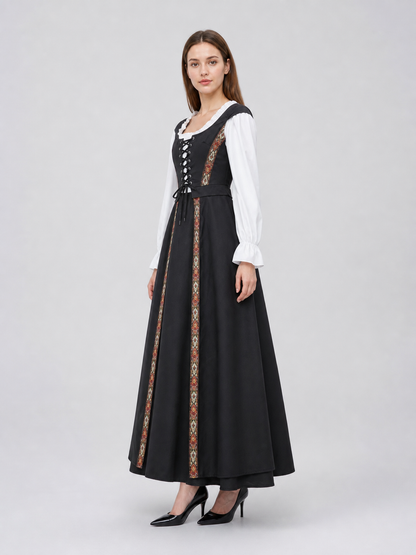 Historical Costume: Long Black Dress with Lace-Up Detail side view