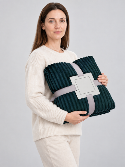 Dark green blanket with embossed longitudinal waves