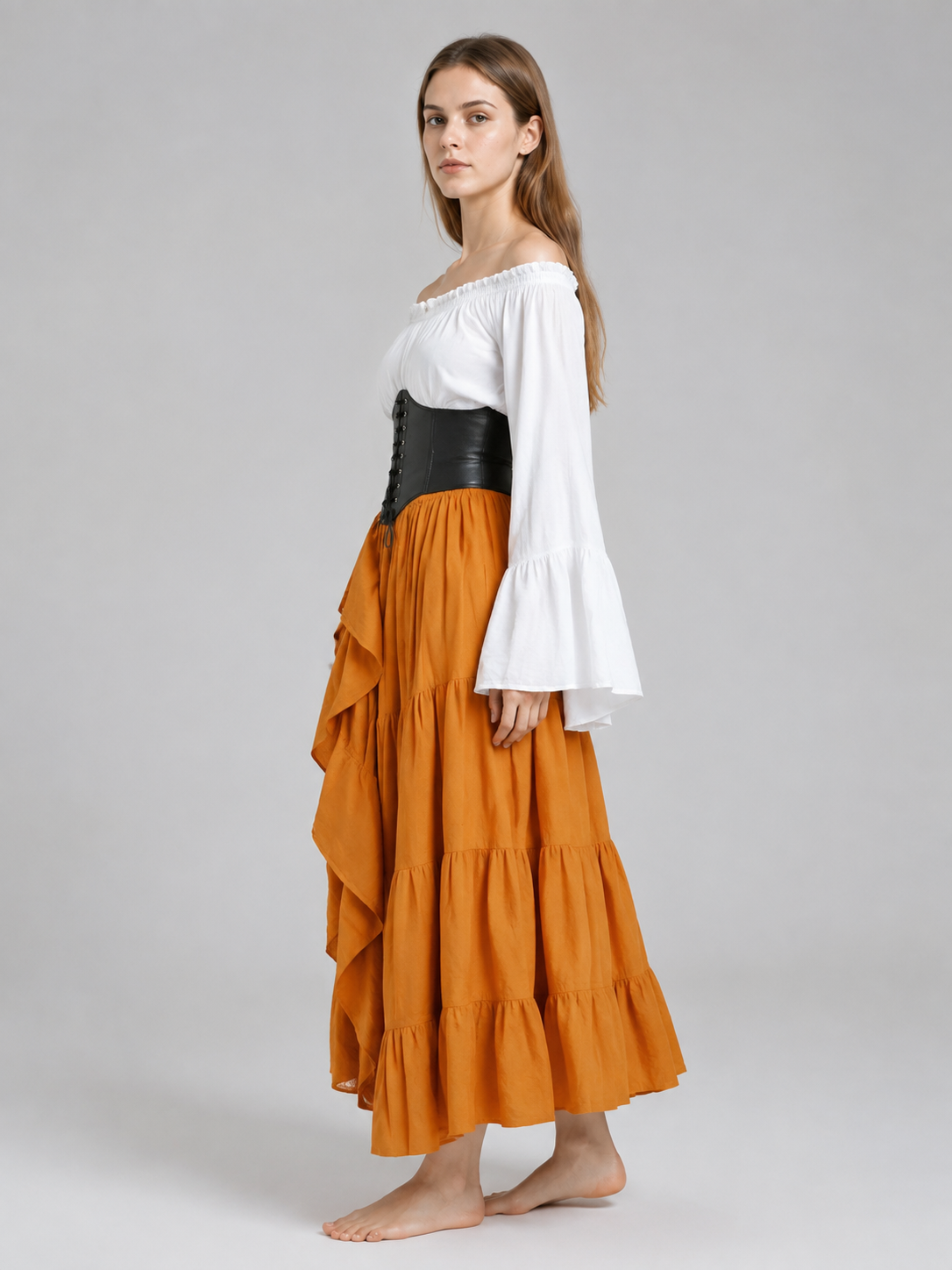 Medieval Dress with Corset Panel and Ruffles side view