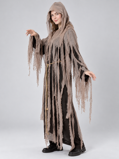 Adult zombie carnival costume with hood and belt