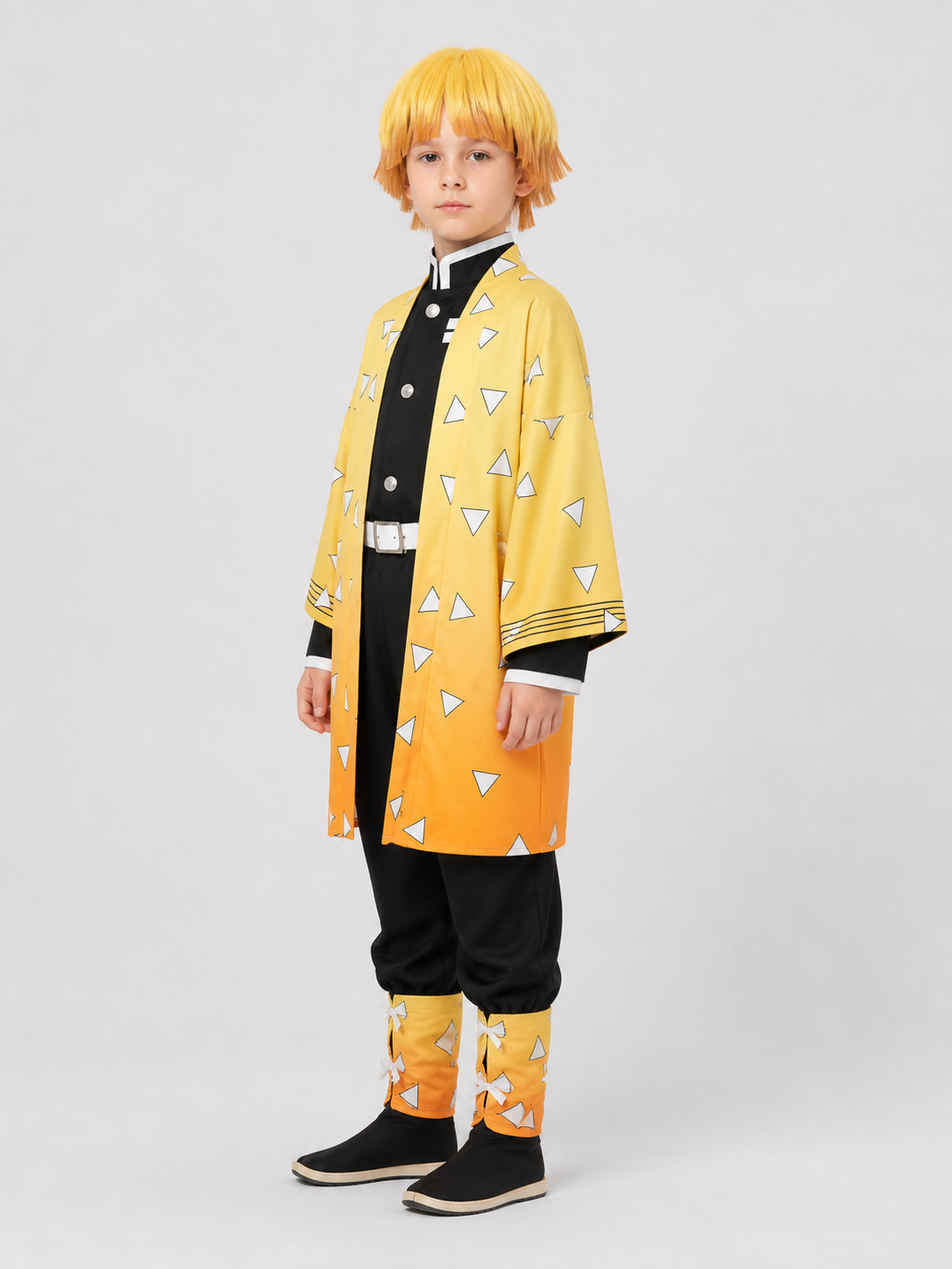Zenitsu anime cosplay costume with wig, set side view