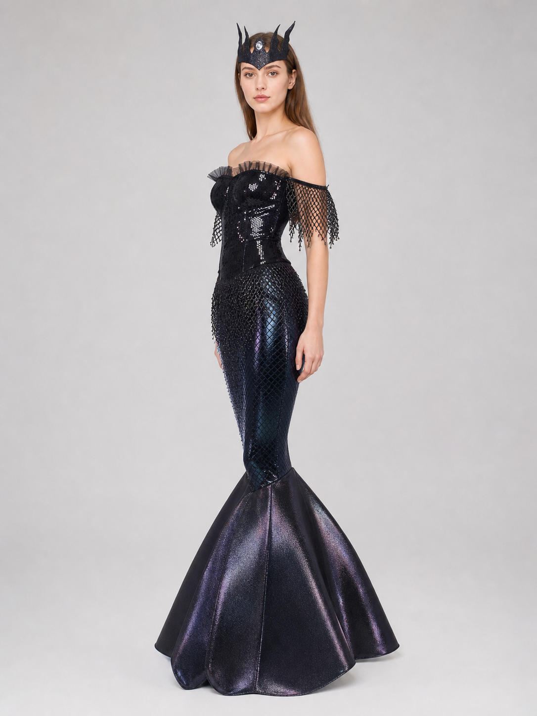Black Sequin Mermaid Dress for Cosplay side view