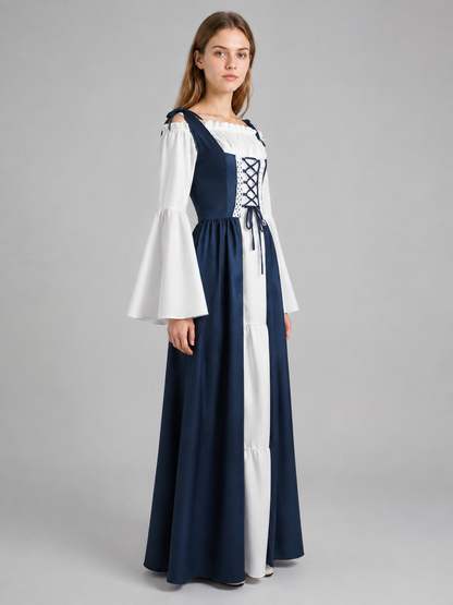 Dark Blue Medieval Dress with a Corset Bodice side view