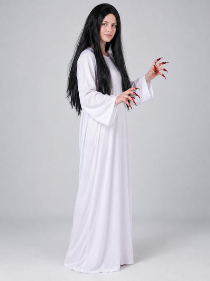 Ghost Carnival Costume: White Dress, Black Wig