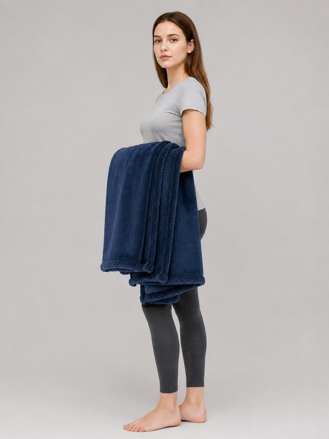 Reversible Dark Blue Pet Blanket side view