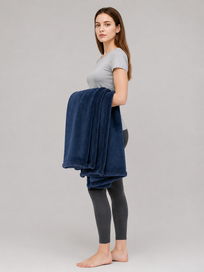 Reversible Dark Blue Pet Blanket side view
