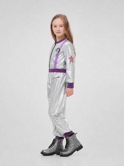 Silver Astronaut Costume with Purple Detailing