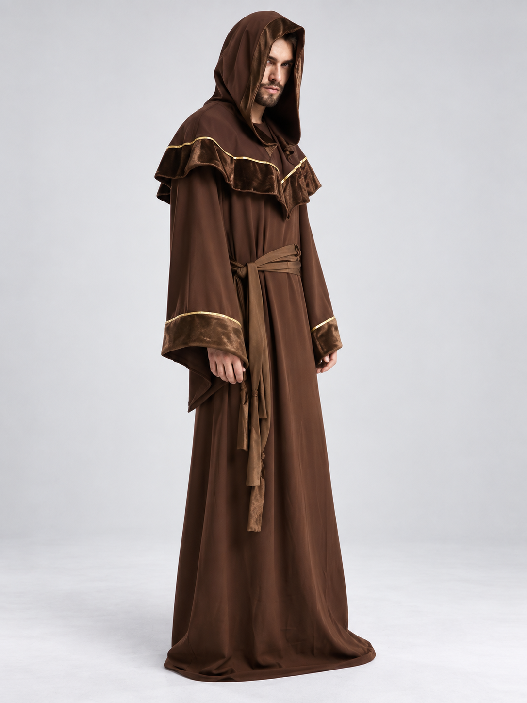 Brown vampire carnival costume, hooded robe