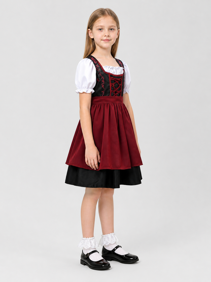 Children’s ethnic dress with a bodice and puff sleeves side view