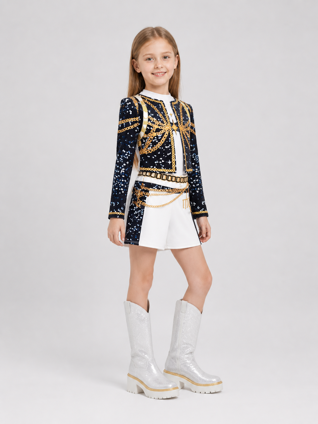 Stage Cosplay Costume, Top and Shorts, Black and White side view