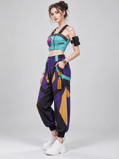 Turquoise Cosplay Stage Costume with Top and Pants