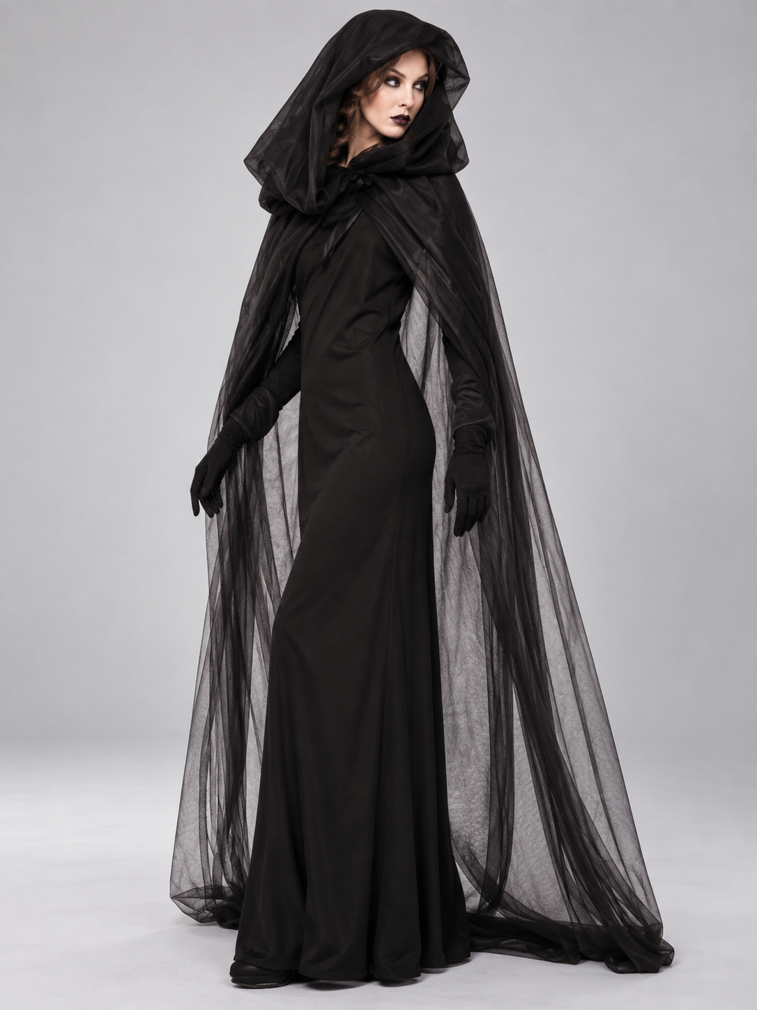 Carnival Witch Costume with Dress, Cape, and Gloves