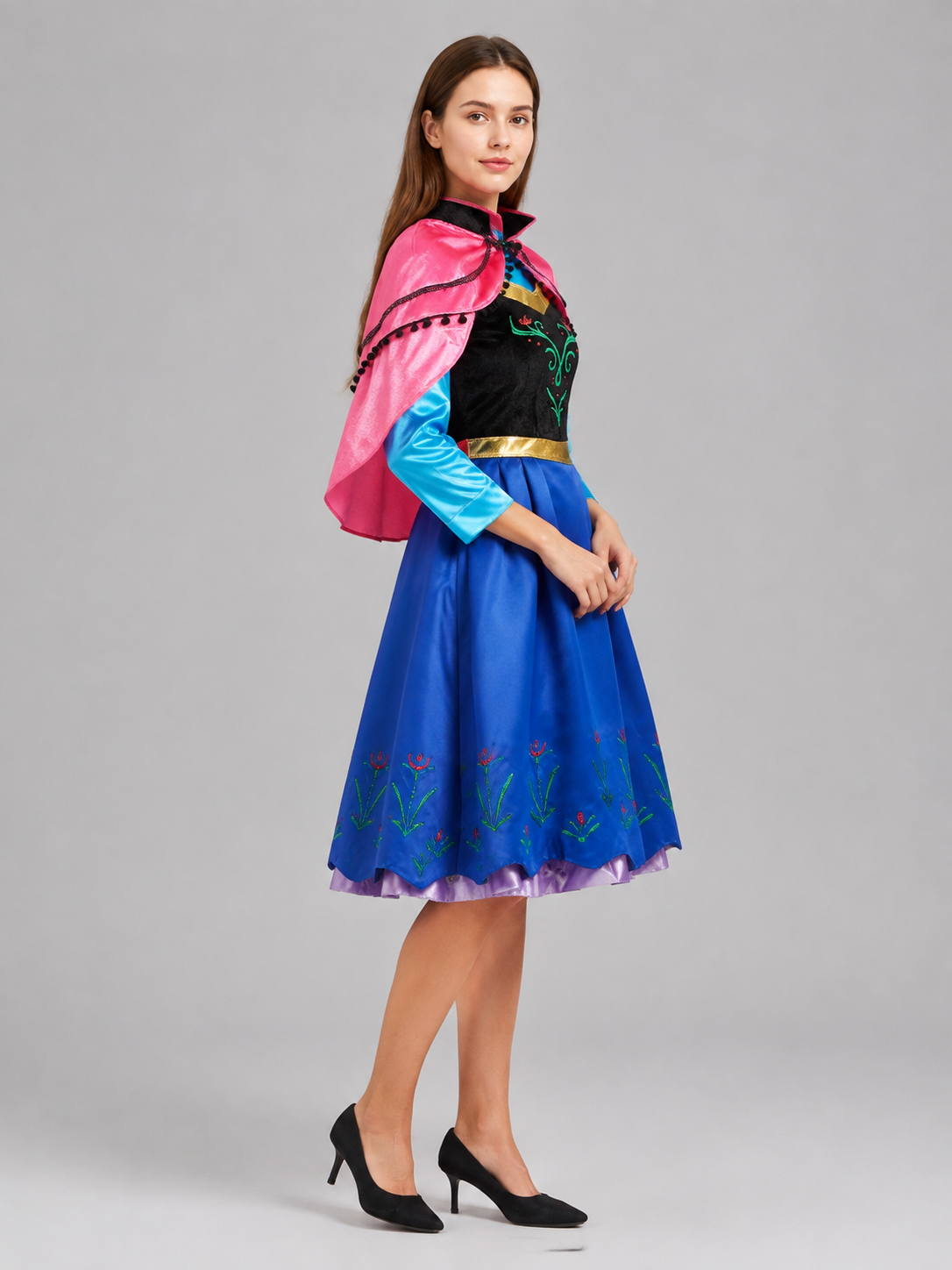 Costume with Dress and Pink Cape side view