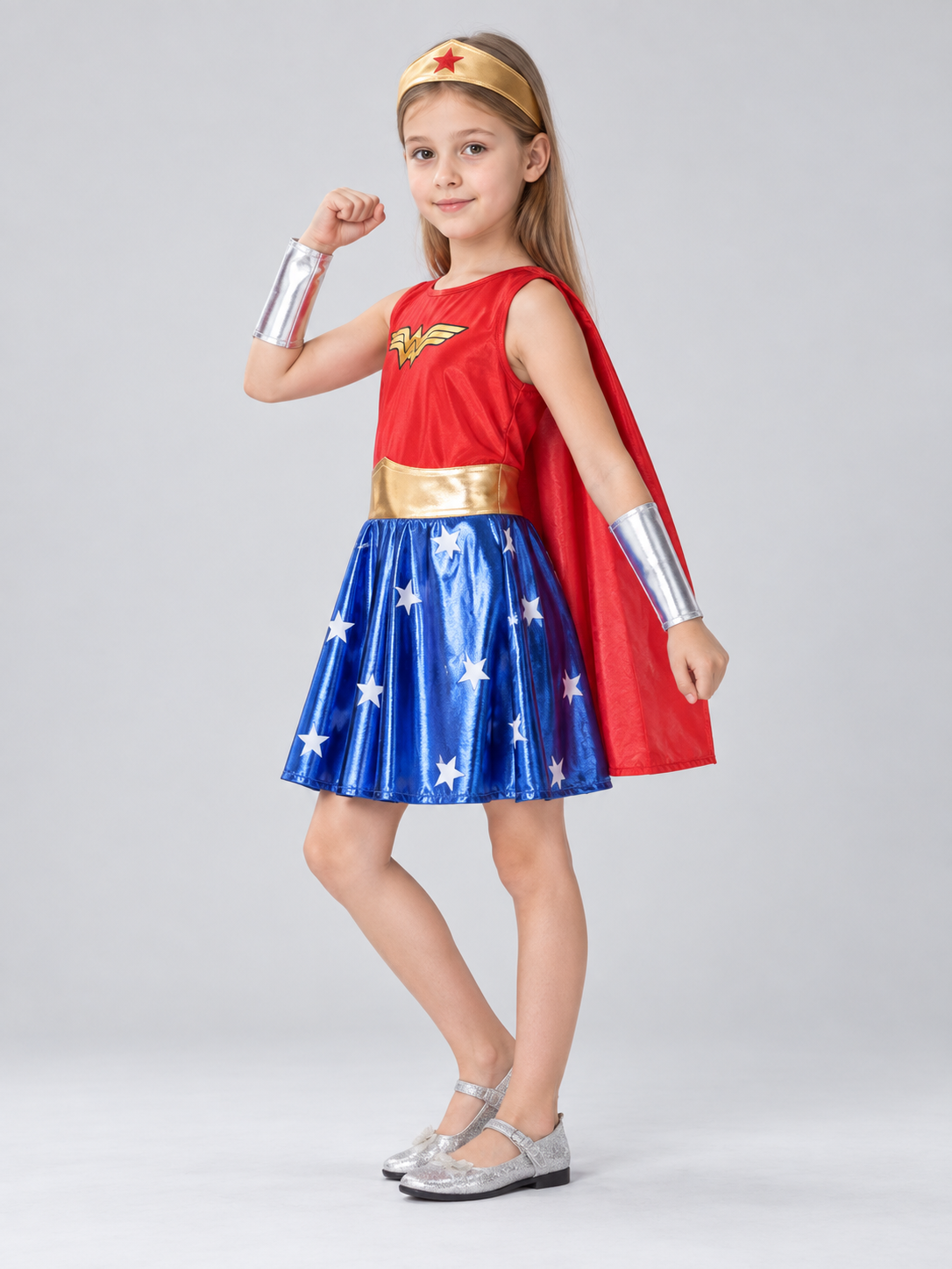 Kids' superhero-style costume with cape and mask