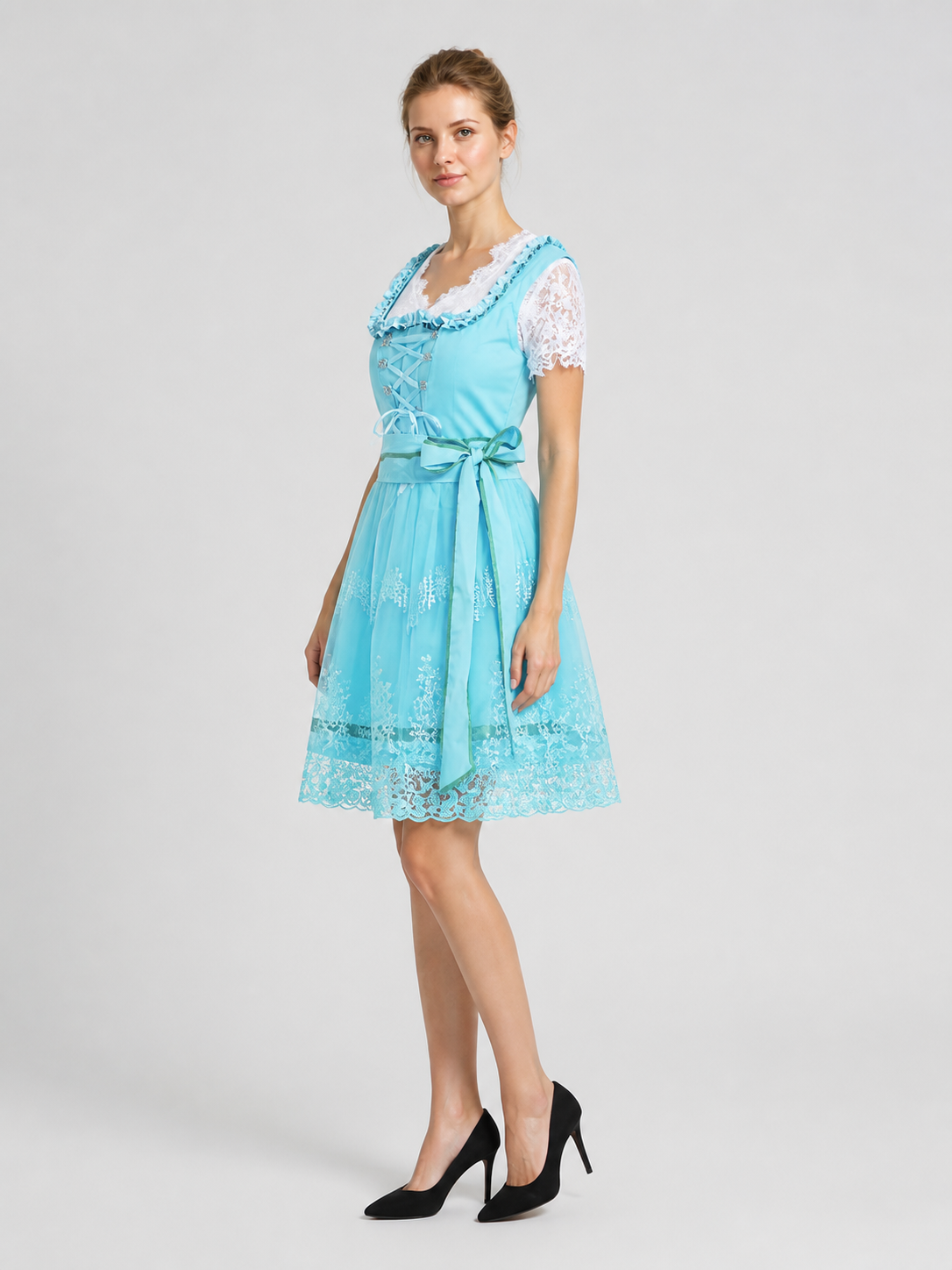 Short Light Blue Dress with Lace and Lacing side view