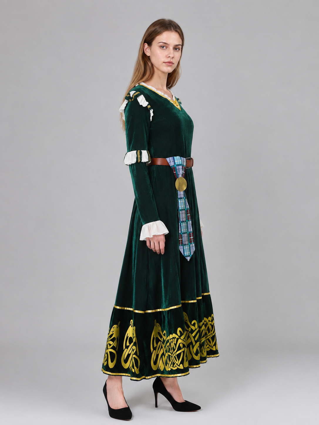 Costume Dress with Gold-Tone Trim and Belt side view