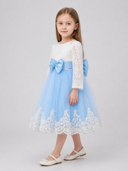 Lace Baptism Dress with Satin Bow