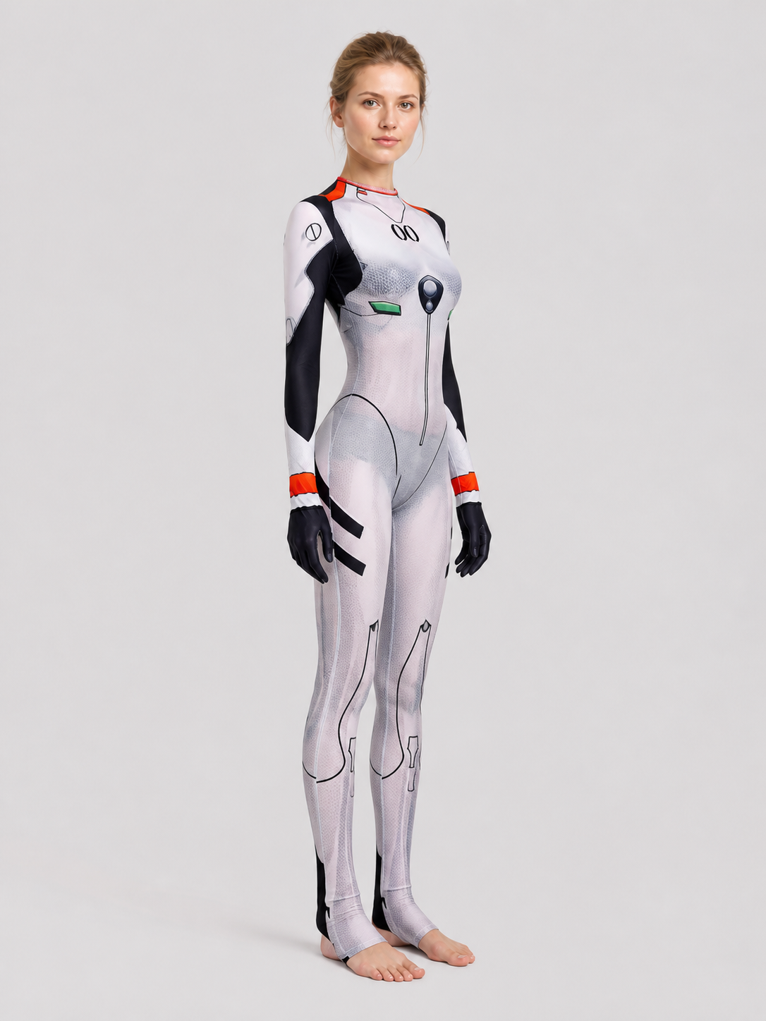 White Spider Cosplay Jumpsuit with Mesh Pattern side view