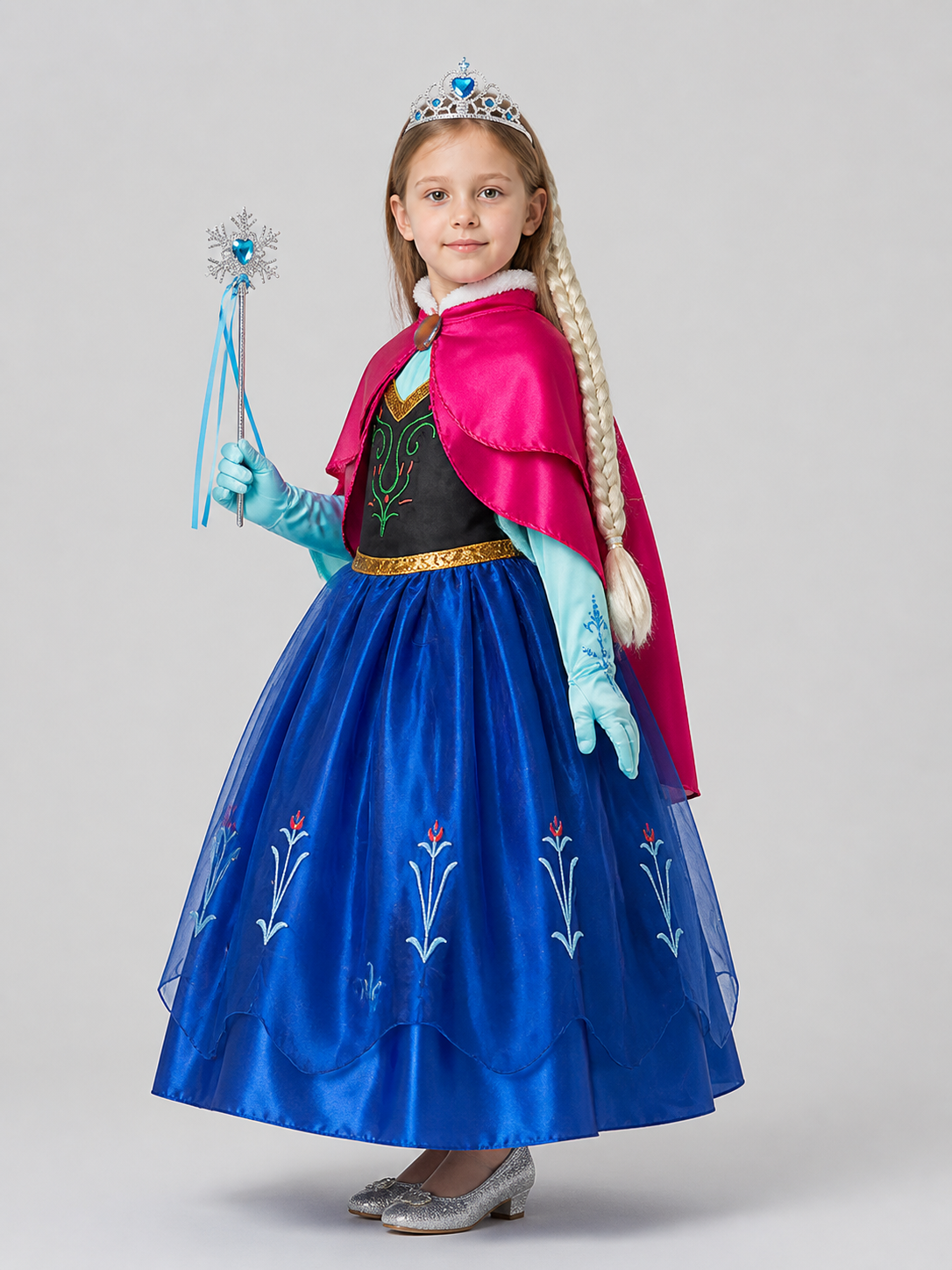 Children’s Princess Costume with Cape, Crown, and Wig side view
