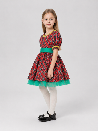 Christmas Plaid Dress with Full Skirt side view