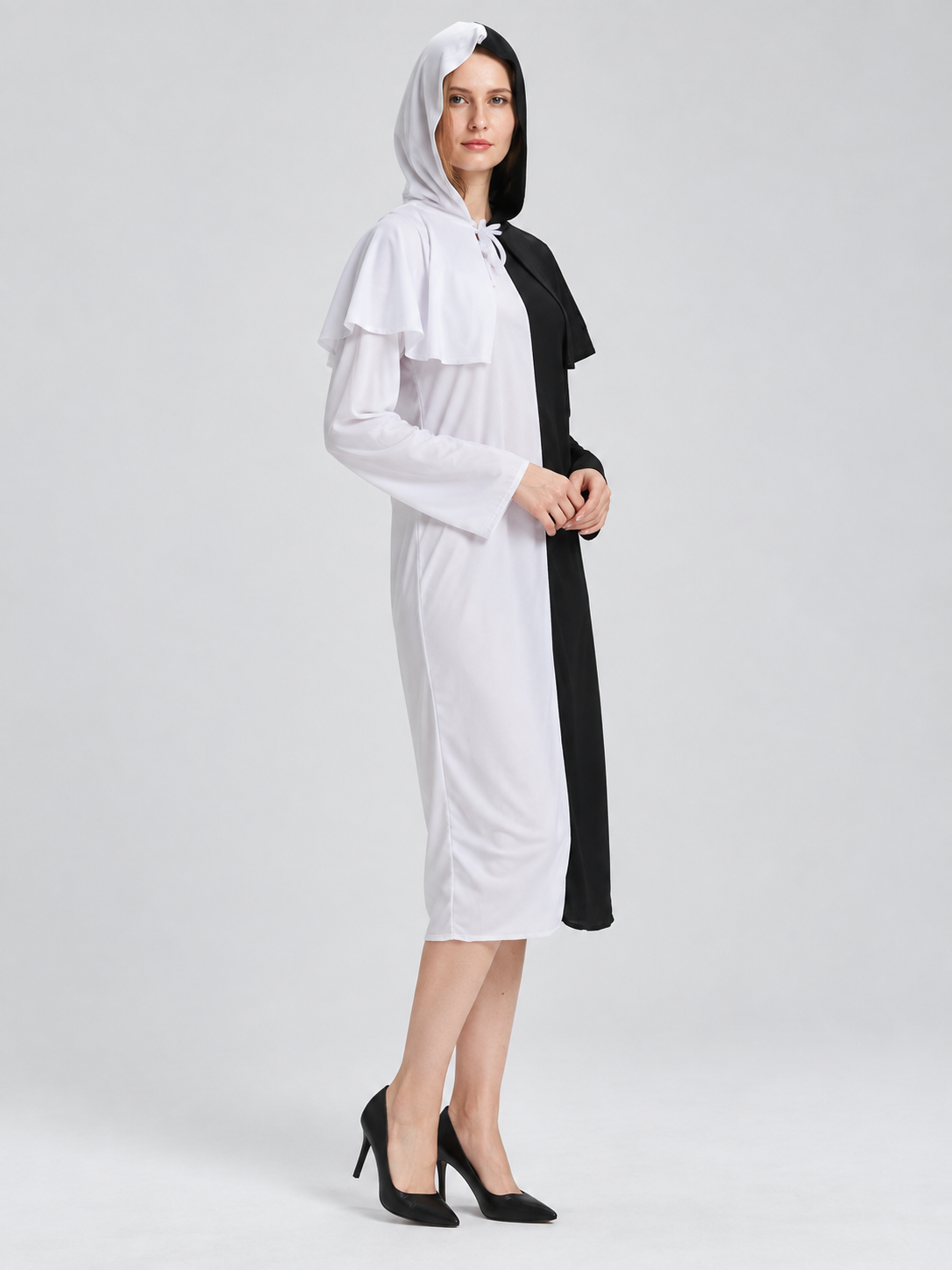 Black-and-White Hooded Costume Dress side view