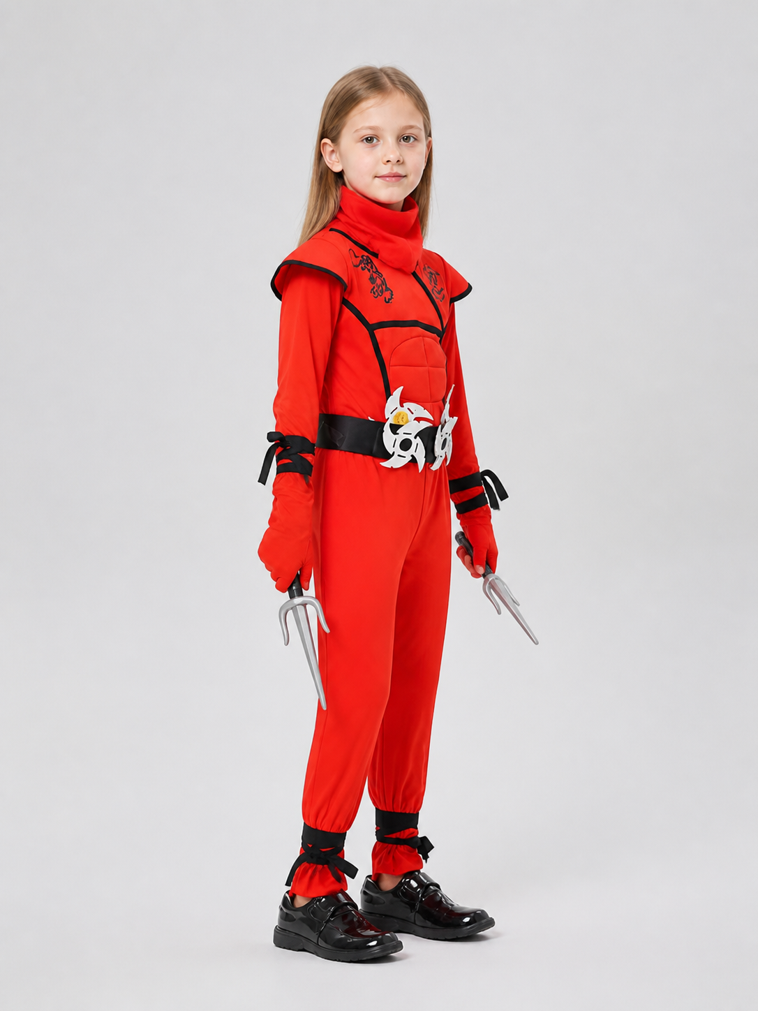 Ninja Cosplay Costume, Red Hooded Jumpsuit side view