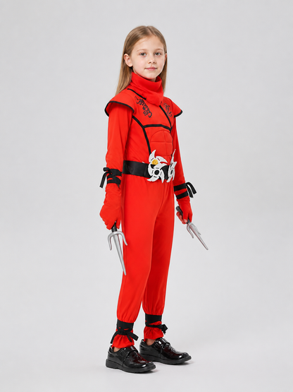 Ninja Cosplay Costume, Red Hooded Jumpsuit side view