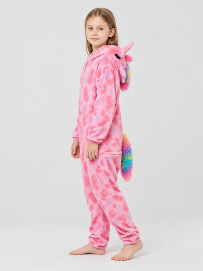 Kids' Hooded Unicorn Jumpsuit Pajama, Pink